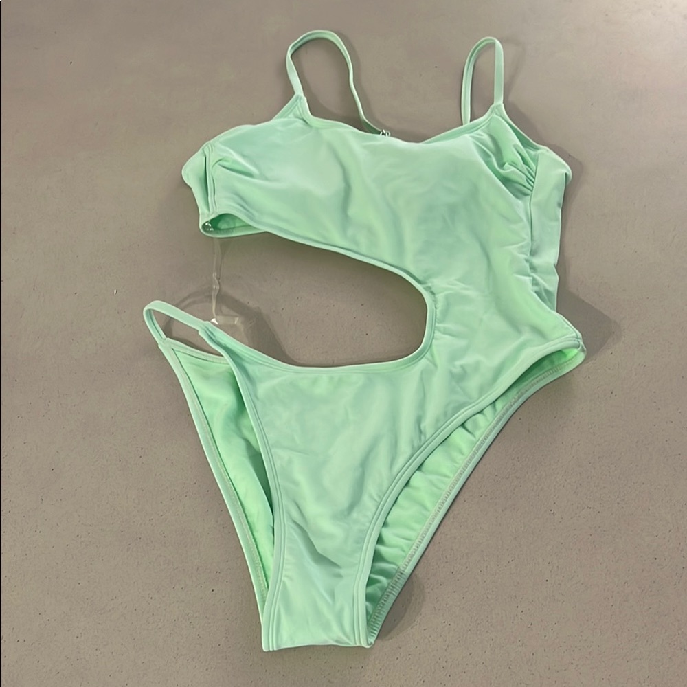 Wild Fable Green One Piece Swimsuit Asymmetrical Cutout Design